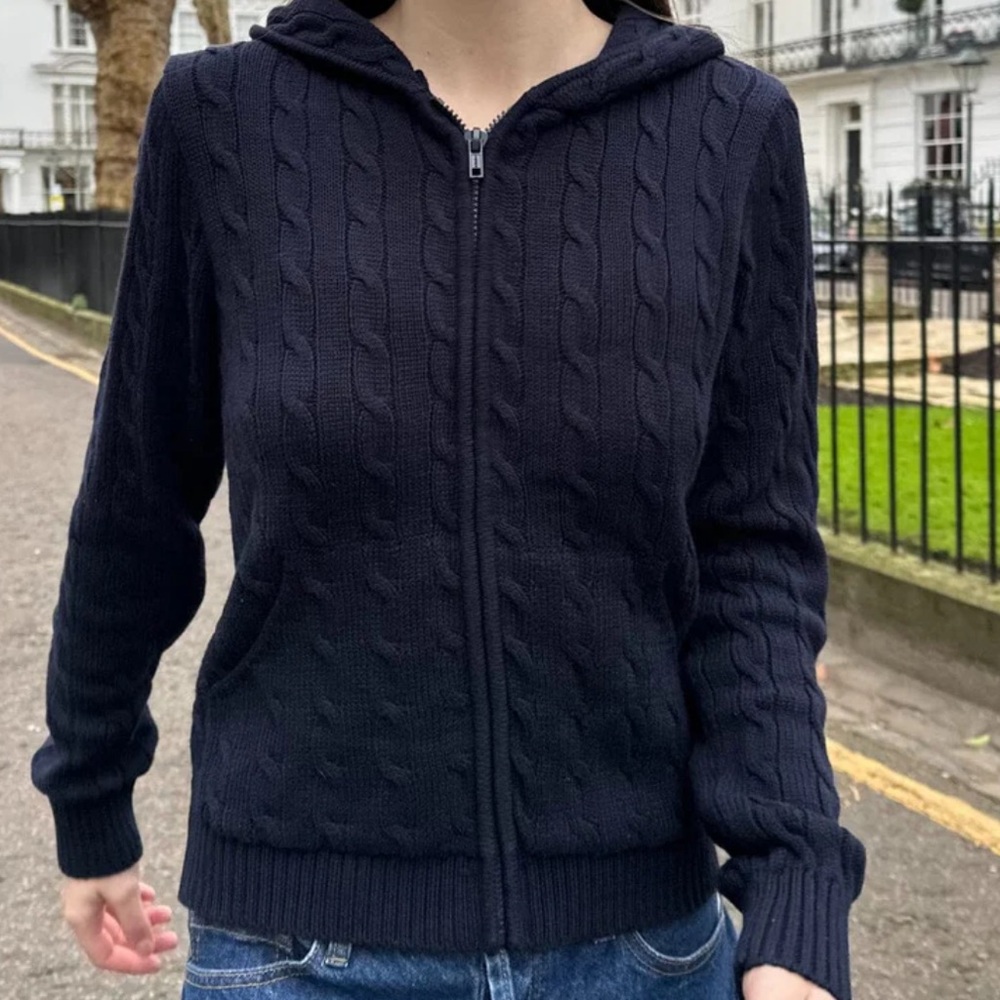 Brandy Melville Navy Cable-Knit Zip Hoodie